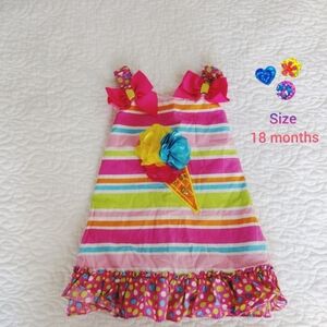 Youngland baby girl ice cream dress 18 months ruffles 3D polkadots stripes